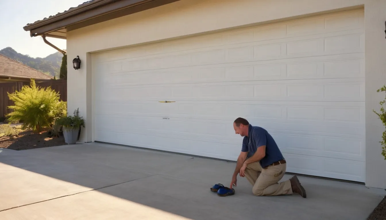 A friendly provider checking a garage door at a home in Perris